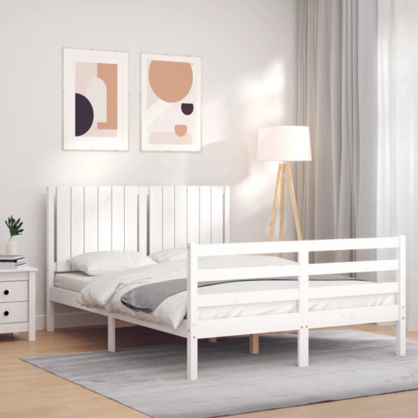 Bed Frame with Headboard White 137x187 cm Double Solid Wood