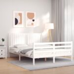 Bed Frame with Headboard White 153x203 cm Queen Solid Wood