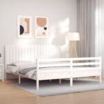 Bed Frame with Headboard White 183x203 cm King Solid Wood