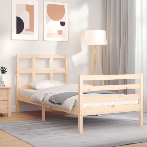 Bed Frame with Headboard 92x187 cm Single Size Solid Wood