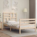 Bed Frame with Headboard 92x187 cm Single Size Solid Wood