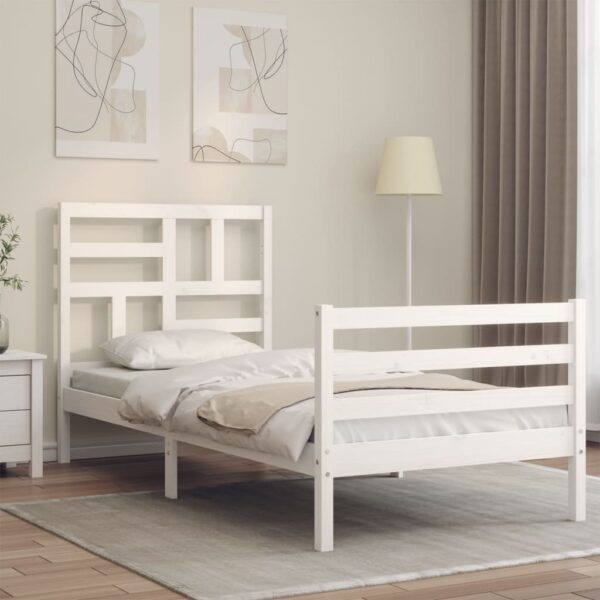 Bed Frame with Headboard White 92x187 cm Single Size Solid Wood