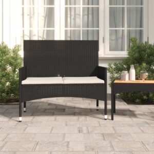 Black Poly Rattan 2-Seater Garden Bench with Cushions - Weather Resistant  Comfortable  Sturdy Frame