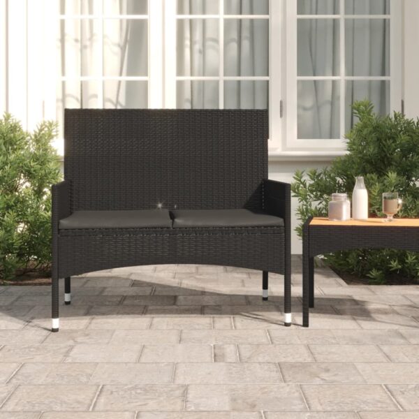 Black Poly Rattan 2-Seater Garden Bench with Cushions - Weather Resistant  Comfortable  Sturdy Frame