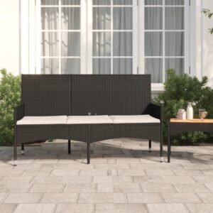 Black Poly Rattan 3-Seater Garden Bench with Cushions - Weather Resistant  Comfortable  Sturdy Frame