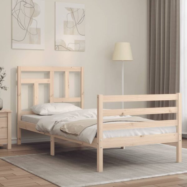 Bed Frame with Headboard 92x187 cm Single Size Solid Wood