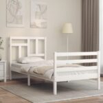 Bed Frame with Headboard White 92x187 cm Single Size Solid Wood