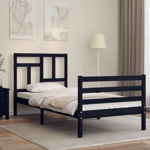 Bed Frame with Headboard Black 92x187 cm Single Size Solid Wood