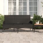 Black Poly Rattan Garden Bench with Cushions  3-Seater  Weather Resistant  Comfortable Armrest and Backrest