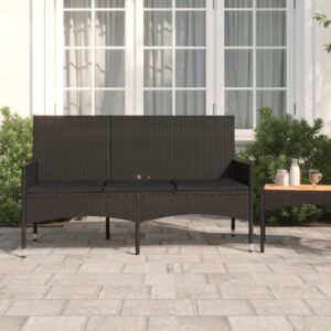 Black Poly Rattan Garden Bench with Cushions  3-Seater  Weather Resistant  Comfortable Armrest and Backrest