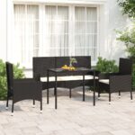 4 Piece Garden Lounge Set with Cushions Black Poly Rattan