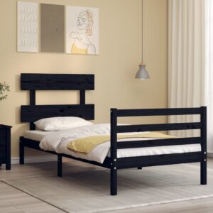 Bed Frame with Headboard Black 92x187 cm Single Size Solid Wood