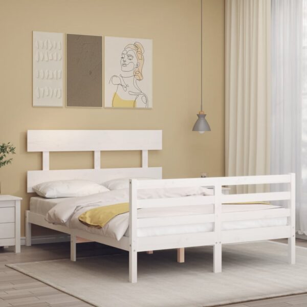 Bed Frame with Headboard White 137x187 cm Double Solid Wood