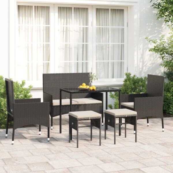 Black Poly Rattan Garden Lounge Set with Cushions  Outdoor Patio Furniture  Weather Resistant  Comfortable Seating