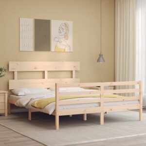 Bed Frame with Headboard  153x203 cm Queen Solid Wood