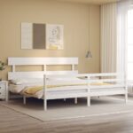 Bed Frame with Headboard White 183x203 cm King Solid Wood