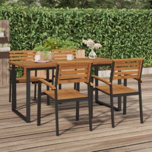 Solid Acacia Wood Garden Table with U-Shaped Legs  Outdoor Patio Furniture  Sturdy and Durable  Industrial Look  Assembly Required