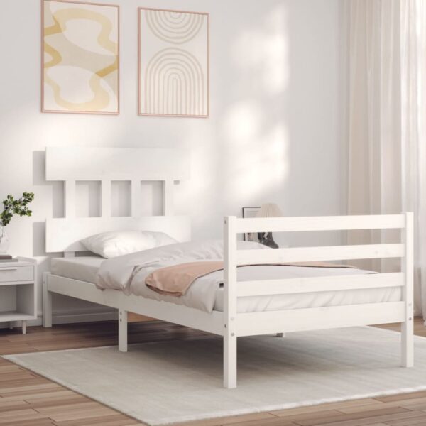 Bed Frame with Headboard White 92x187 cm Single Size Solid Wood