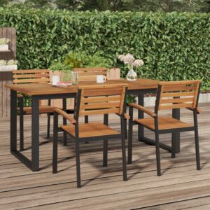 Solid Acacia Wood Garden Table with U-Shaped Legs  Outdoor Patio Furniture  Sturdy and Durable  Industrial Look  Assembly Required