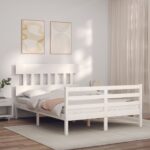 Bed Frame with Headboard White 137x187 cm Double Solid Wood