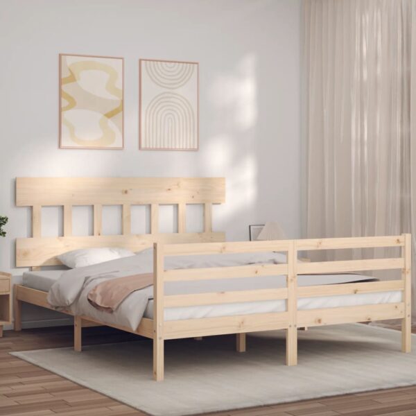 Bed Frame with Headboard  153x203 cm Queen Solid Wood