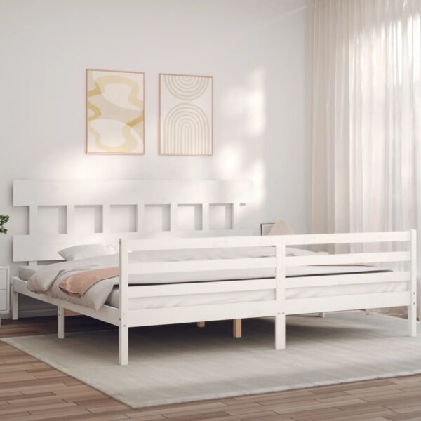 Bed Frame with Headboard White 183x203 cm King Solid Wood