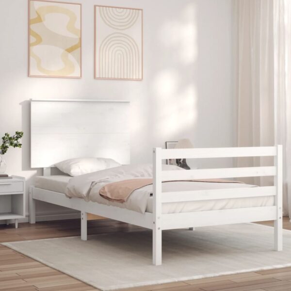 Bed Frame with Headboard White 92x187 cm Single Size Solid Wood