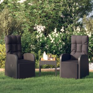 Reclining Garden Chairs Set of 2 with Cushions  Black Poly Rattan  Weather Resistant  Adjustable