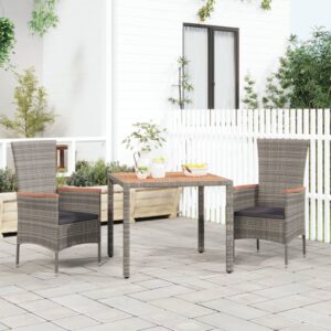 Grey Garden Table with Wooden Top  Poly Rattan and Solid Acacia Wood  Weather Resistant  Easy to Clean