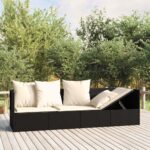 Outdoor Lounge Bed with Cushions in Black Poly Rattan  Adjustable  Weather Resistant  Comfortable