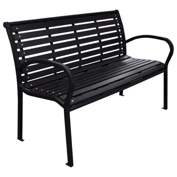 Stylish Black Garden Bench  Durable Steel and WPC  Comfortable Outdoor Seating  Easy Assembly