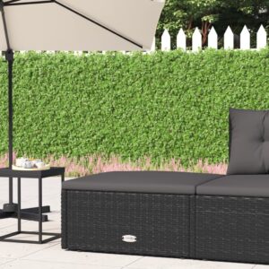 Outdoor Garden Footstool with Cushion in Black Poly Rattan  Weather Resistant  Easy to Clean  Stable Steel Frame  Modular Design  Comfortable Seat Experience