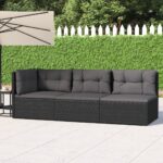 3 Piece Garden Lounge Set with Cushions Black Poly Rattan