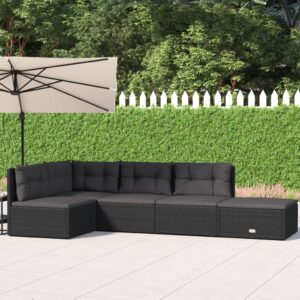 Stylish Black Garden Lounge Set with Cushions  Poly Rattan  Weather Resistant  Adjustable Seat