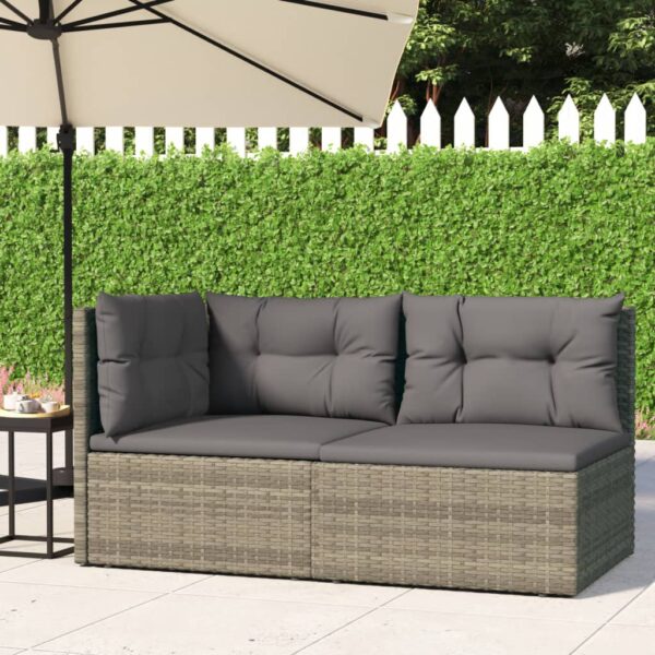 2 Piece Garden Lounge Set with Cushions Grey Poly Rattan