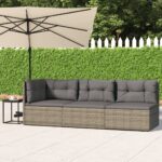 3 Piece Garden Lounge Set with Cushions Grey Poly Rattan