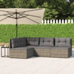 Stylish Grey Garden Lounge Set with Cushions - Poly Rattan  Weather Resistant  Modular Design