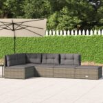 5 Piece Garden Lounge Set with Cushions Grey Poly Rattan