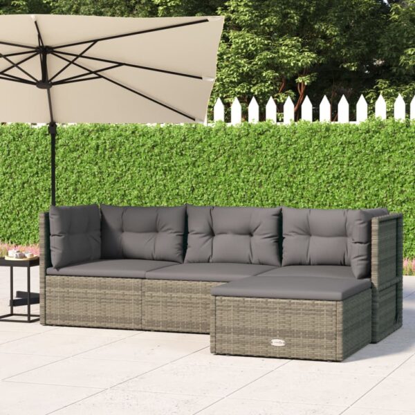 Stylish Grey Garden Lounge Set with Cushions  Poly Rattan  Weather Resistant  Modular Design