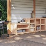 Outdoor Kitchen Cabinets Set of 2 Solid Pine Wood Ample Storage Space Sturdy Top Modular Design