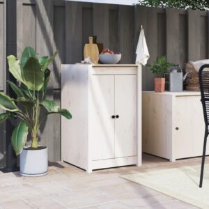 Outdoor Kitchen Cabinet in White Solid Pine Wood with Ample Storage and Sturdy Top