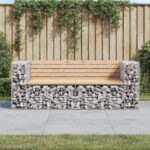 Solid Pine Wood Garden Bench with Gabion Design - Durable Outdoor Seating  Galvanised Steel Base  Compact Design for Patio  Backyard  and More