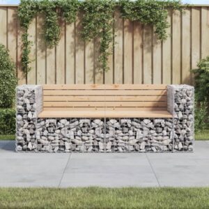 Solid Pine Wood Garden Bench with Gabion Design - Durable Outdoor Seating  Galvanised Steel Base  Compact Design for Patio  Backyard  and More