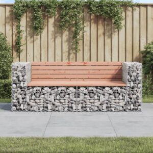 Solid Douglas Wood Garden Bench with Galvanized Steel Gabion Design for Outdoor Use