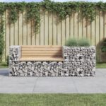 Solid Pine Wood Garden Bench with Galvanized Steel Gabion Basket  Rustic Outdoor Seating