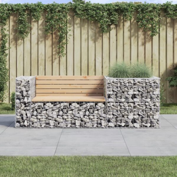 Solid Pine Wood Garden Bench with Galvanized Steel Gabion Basket  Rustic Outdoor Seating