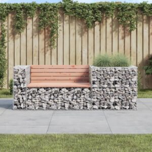 Solid Douglas Wood Garden Bench with Gabion Basket  Galvanised Steel  Outdoor Patio Furniture