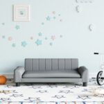 Kids Light Grey Sofa  Comfortable Fabric  Sturdy Pine Wood Frame  Modern Design  Safe and Durable