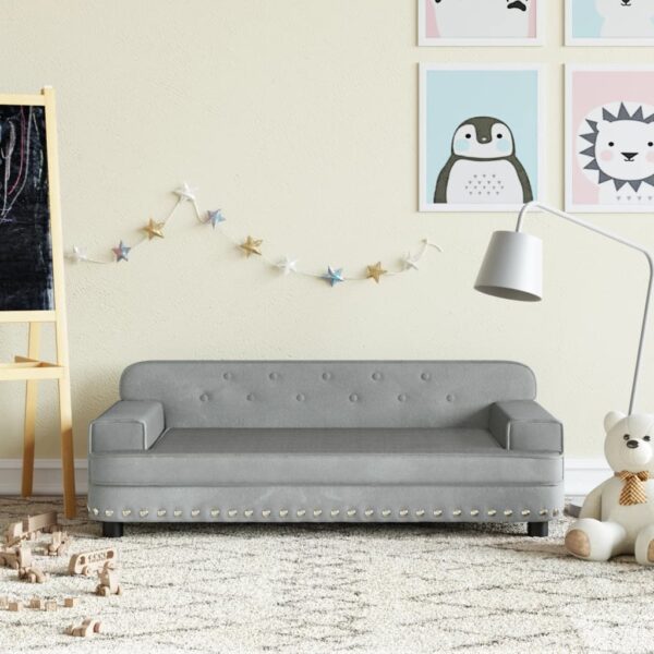 Kids Velvet Sofa in Light Grey - Comfortable  Soft  Sturdy  Safe  Stylish - Ideal for Ages 3-6