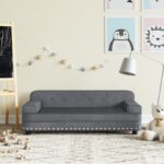 Kids Velvet Sofa in Dark Grey - Comfortable  Soft  Sturdy  Safe  Stylish - Ideal for Ages 3-6